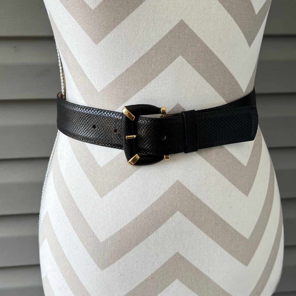 Vintage EMMANUEL Reptile Leather Women’s Belt With Gold Hardware Sz S